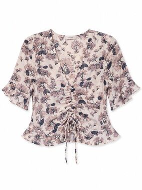 Elodie Floral Ruched Tie Front Top XS